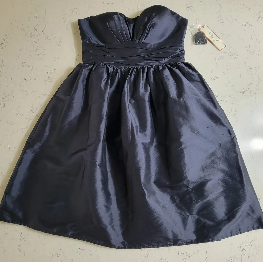 New Eliza J Silk Strapless Fit & Flare Blue Cocktail Dress Size 8 Wedding Guess